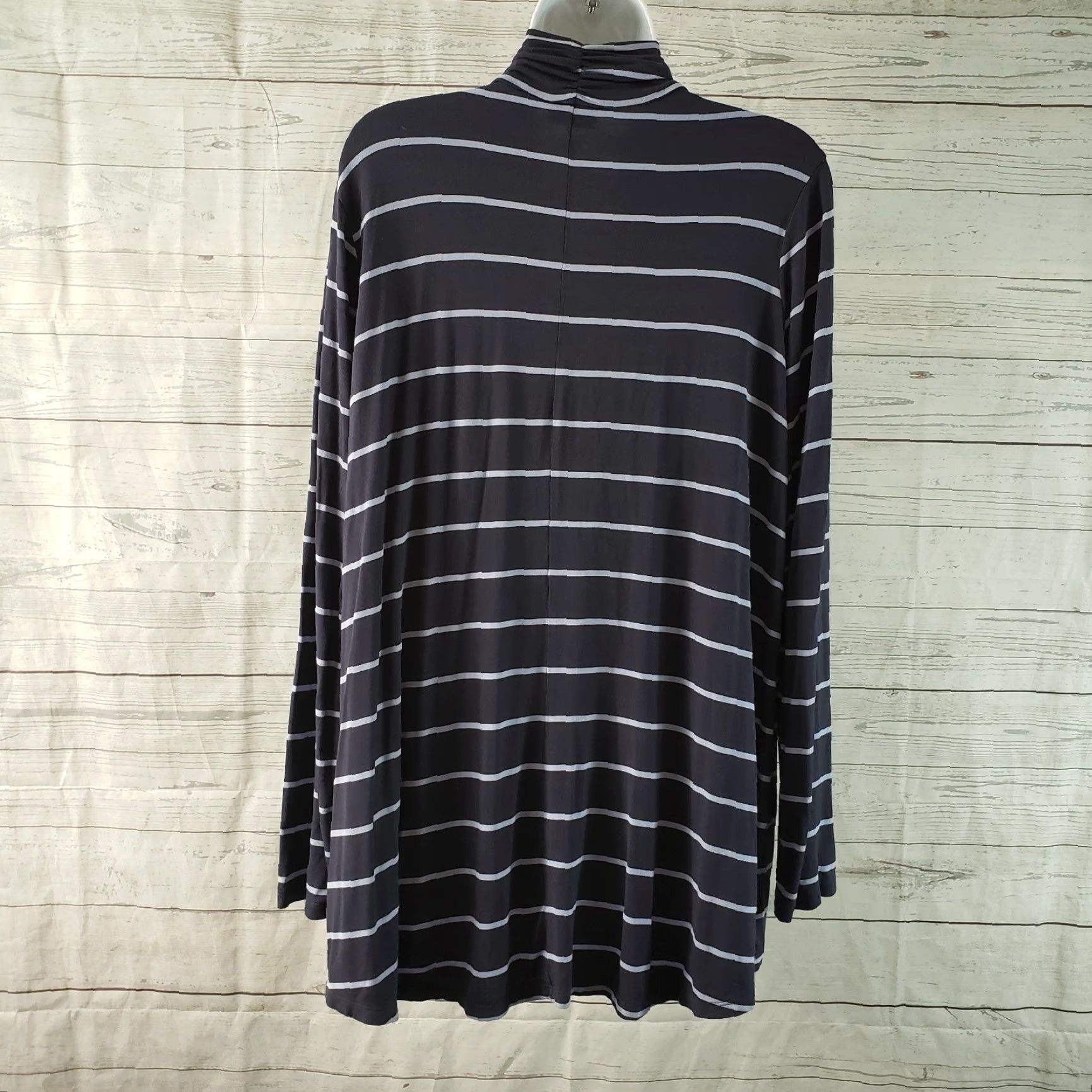 Vintage VINTAGE LOGO by Lori Goldstein Womens Cardigan Sz Large Blue Stripe Open Front Rayon Size L / US 10 / IT 46 - 4 Thumbnail