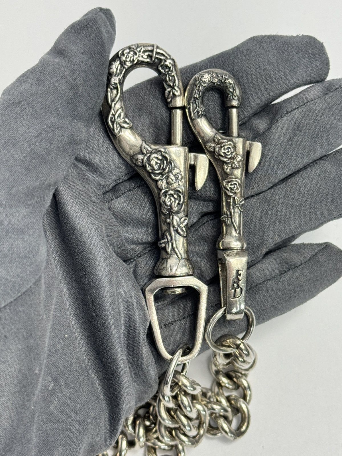 Enfants Riches Deprimes 2x ANTIQUE SILVER ROSE ENGRAVED WALLET CHAIN Size ONE SIZE - 6 Thumbnail