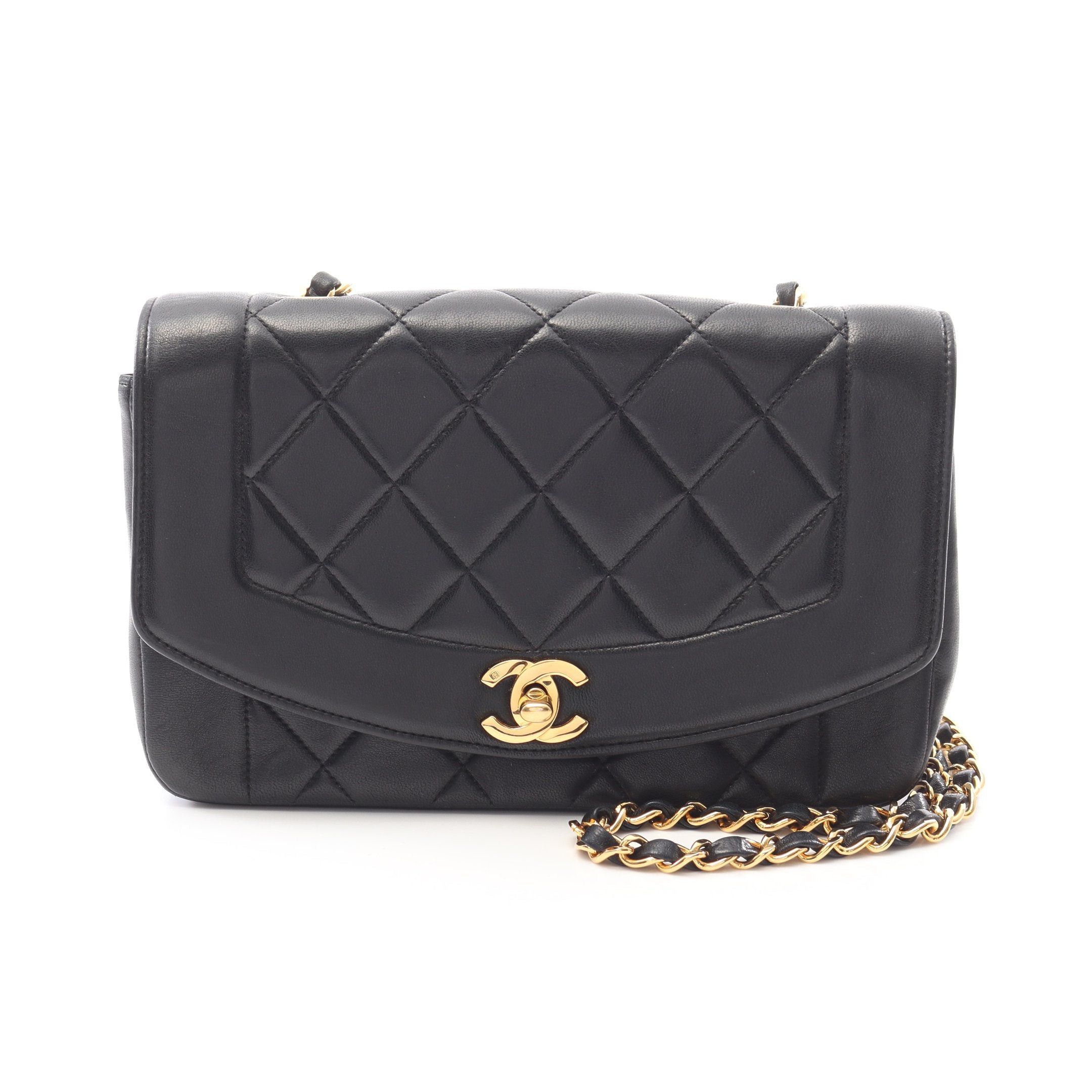 Chanel Chanel Matelasse Diana Flap Chain Shoulder Bag Lambskin Black Gold Hardware Size ONE SIZE - 1 Thumbnail