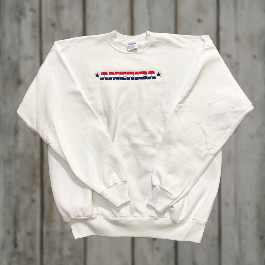 Hanes Hanes Sweatshirt Pullover White Mens XL Cotton Blend Embroidered America Regular Size Size US XL / EU 56 / 4 - 1 Thumbnail