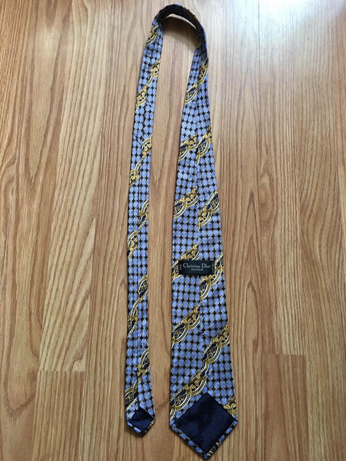 Christian Dior Monsieur Christian Dior Blue Vintage Jacquard Silk Mens Neck Tie Size ONE SIZE - 8 Thumbnail