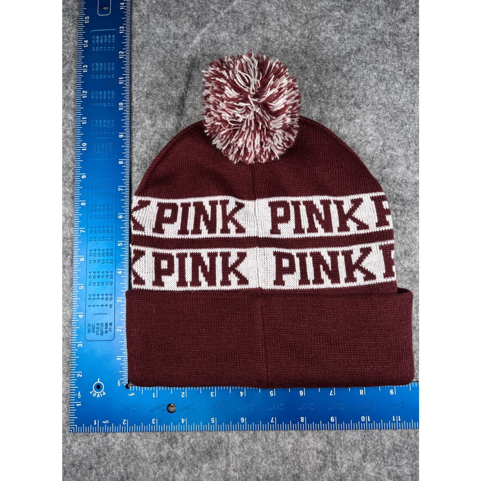 Victoria's Secret Victoria's Secret Beanie Toque Adult One Size Burgundy White Acrylic Pom Hat Size ONE SIZE - 4 Thumbnail