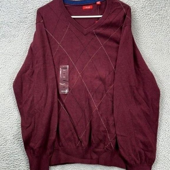 Izod IZOD Sweater Mens XL Fine Gauge Maroon Argyle Long Sleeve V-Neck Pullover NEW Size US XL / EU 56 / 4 - 3 Thumbnail