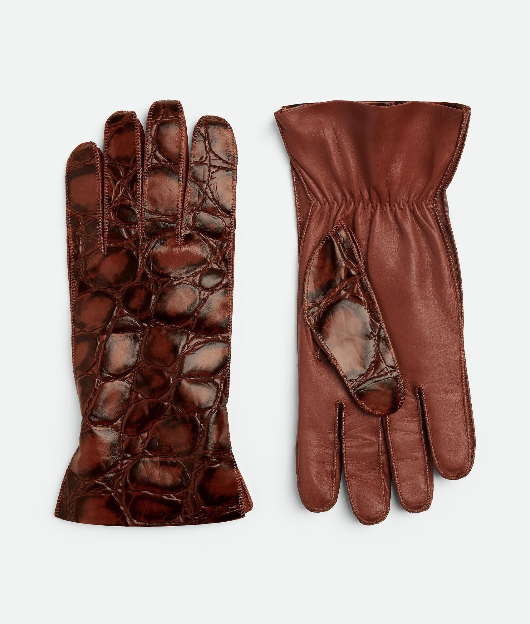 Bottega Veneta o1s1rm0925 Size:8.5 / Crocodile-Effect Leather Gloves Barrel Size ONE SIZE - 1 Preview