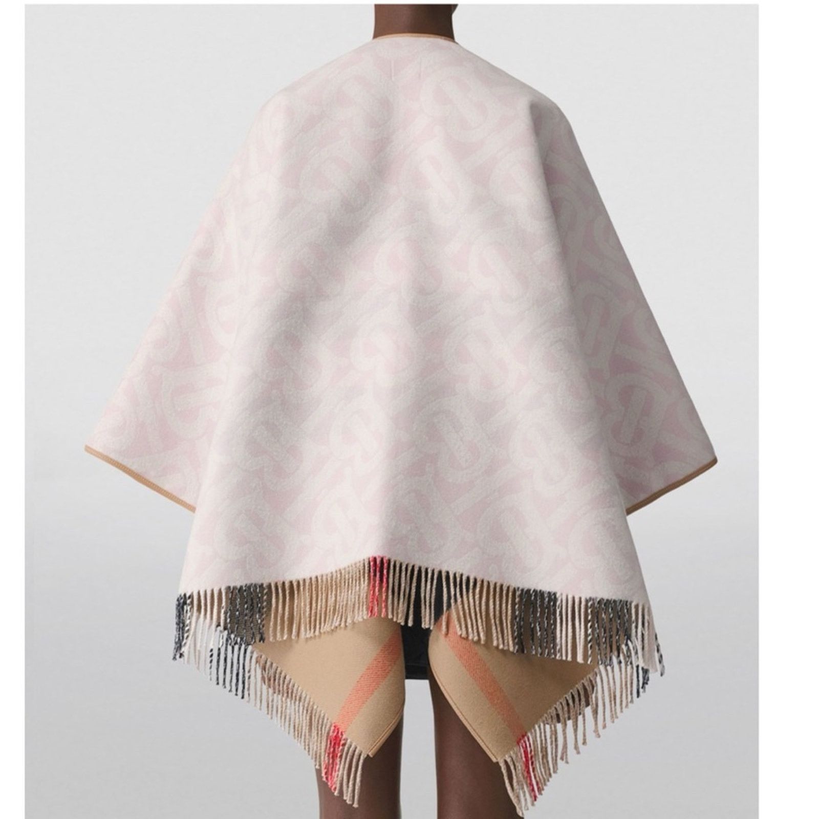 Burberry BURBERRY check TB logo fringe reversible poncho cape wrap Size ONE SIZE - 5 Thumbnail