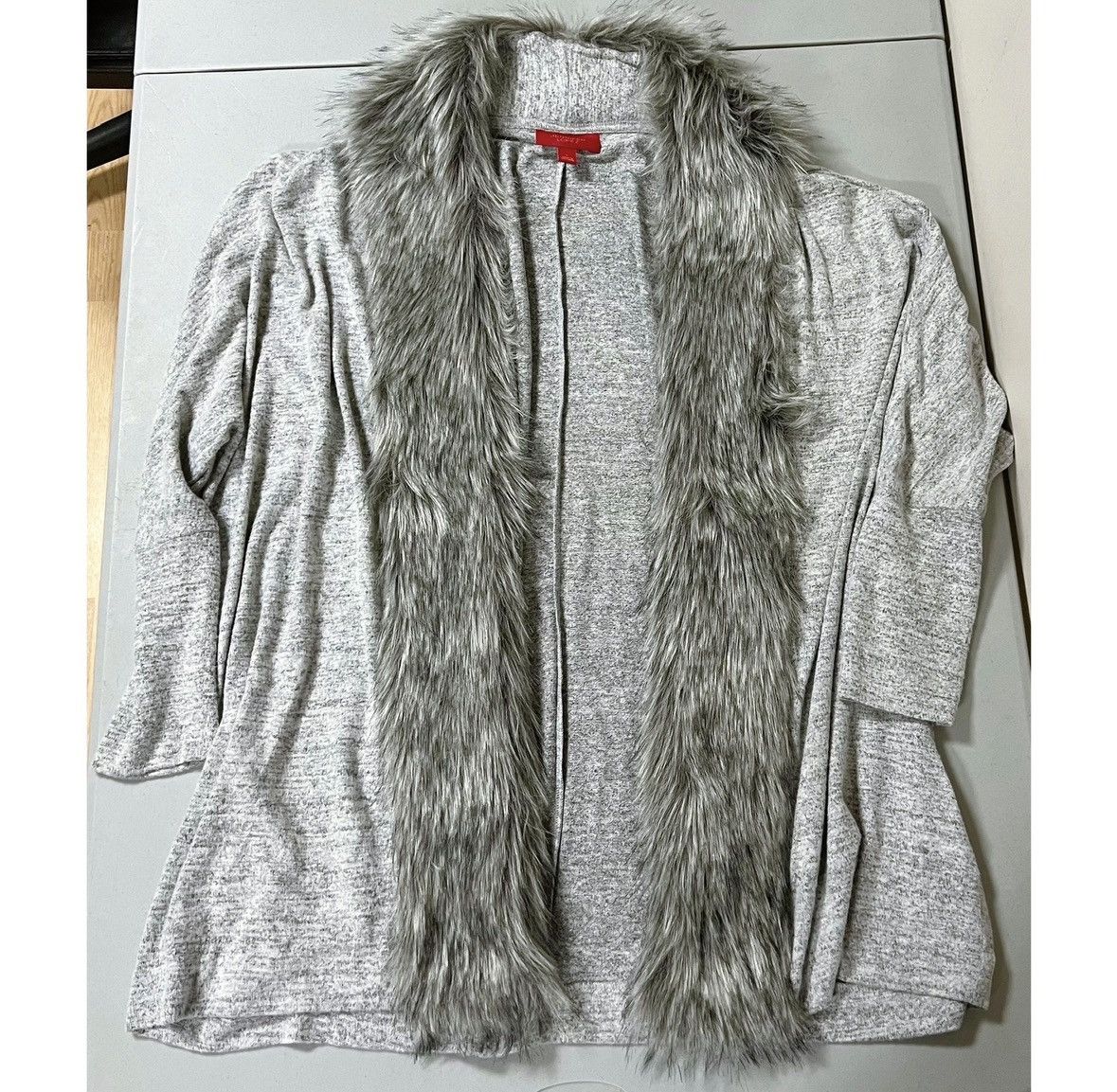 Jennifer Lopez Gray Knit Fur Sweater Cardigan Top Blouse Outerwear Size L 🩶 Size L / US 10 / IT 46 - 4 Thumbnail