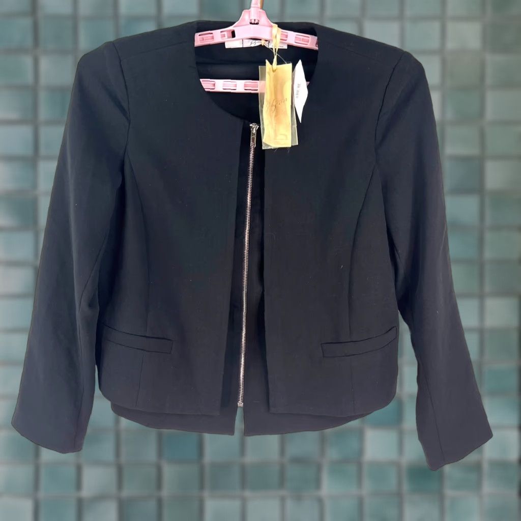 Vintage Gibson Blazer Medium Black Zip Front Silver Trim Womens Size M / US 6-8 / IT 42-44 - 1 Thumbnail