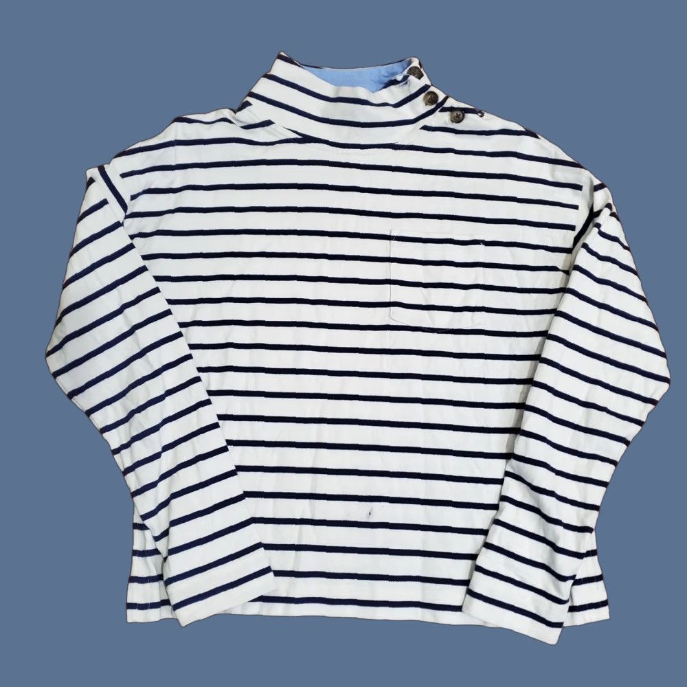 Vineyard Vines Vineyard Vines Shirt Mens Medium White Stripe Mock Neck Nautical Button Shoulder Shirt Size US M / EU 48-50 / 2 - 1 Thumbnail