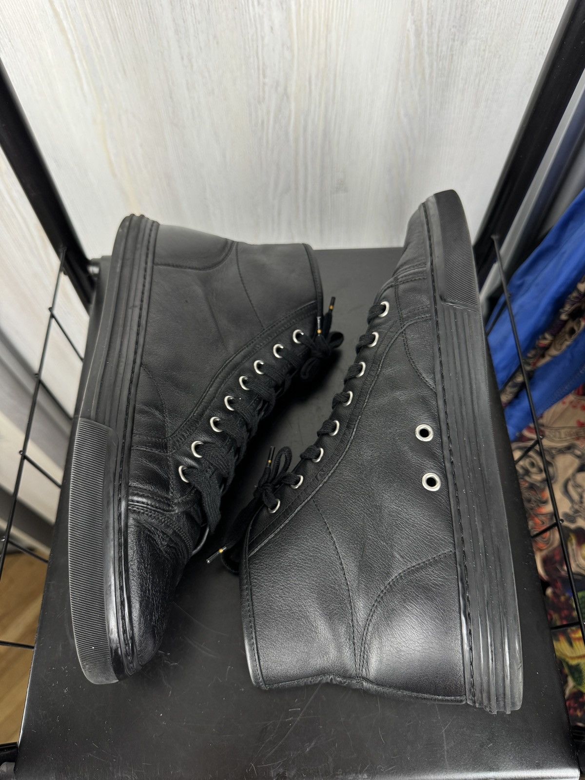 Gucci Gucci leather high black sneakers 423300 size 8 (US9) Size US 9 / EU 42 - 9 Thumbnail