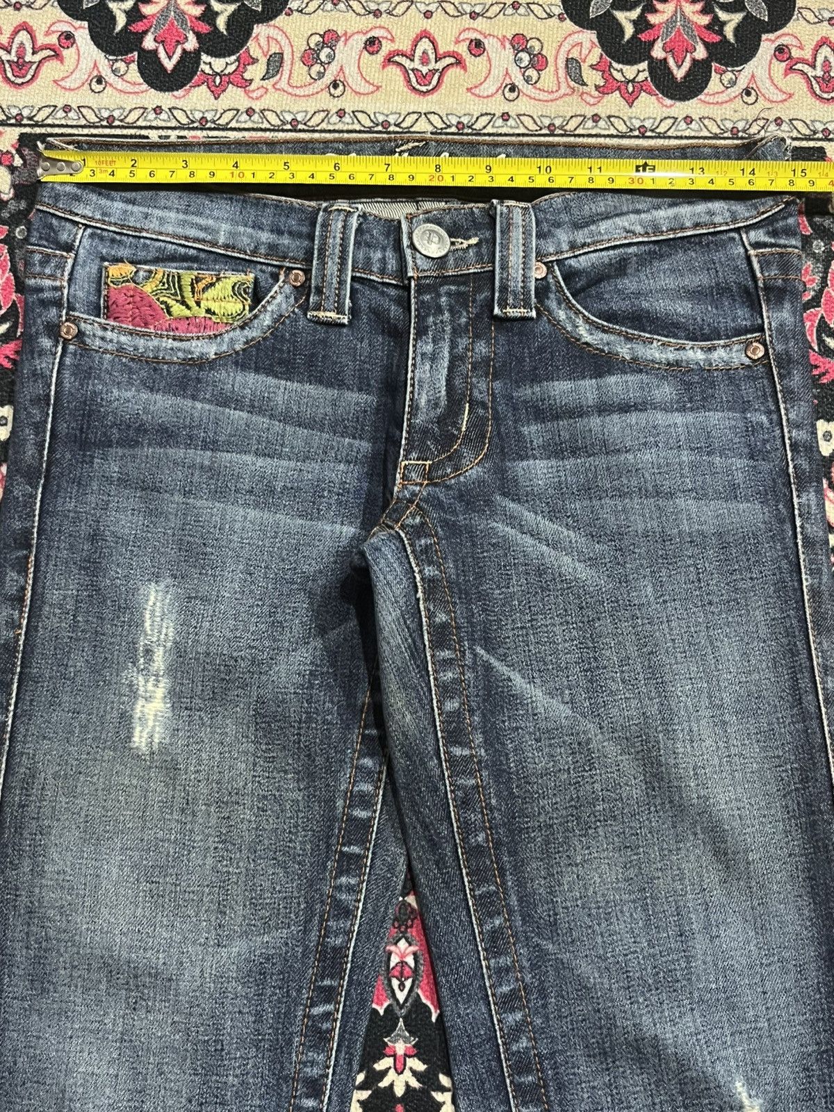 If Six Was Nine ⚡️Flare⚡️Plastic By Gly Floral Embroidered Pocket Blue Jeans Size 29" - 12 Thumbnail