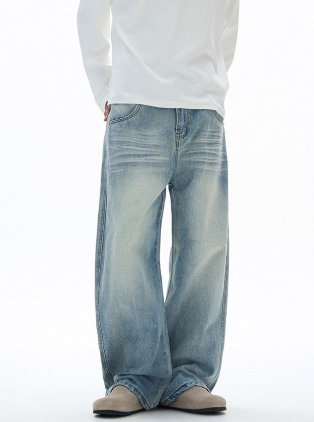 Japanese Brand Men's American street distressed curved wide-leg jeans Size US 32 / EU 48 - 1 Thumbnail