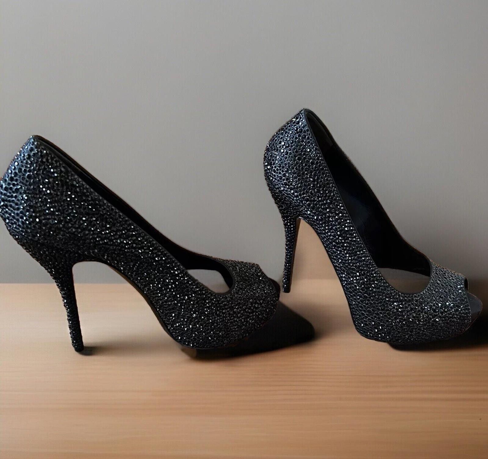 Gucci GUCCI Size 9 Black Crystal ETOILE SOFIA Open Toe Heels Pumps Size US 9 / IT 39 - 12 Thumbnail