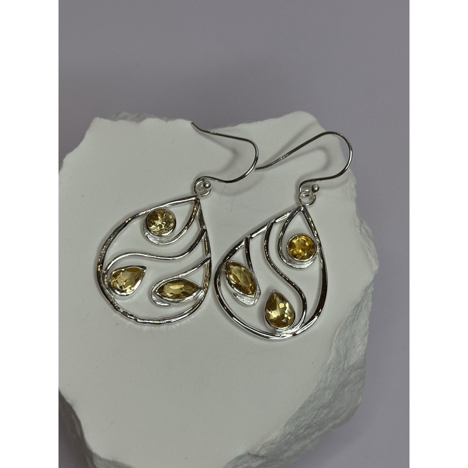 Jewelry 925 STERLING SILVER CITRINE EARRINGS LENGTH 1.8 INCH Size ONE SIZE - 9 Thumbnail