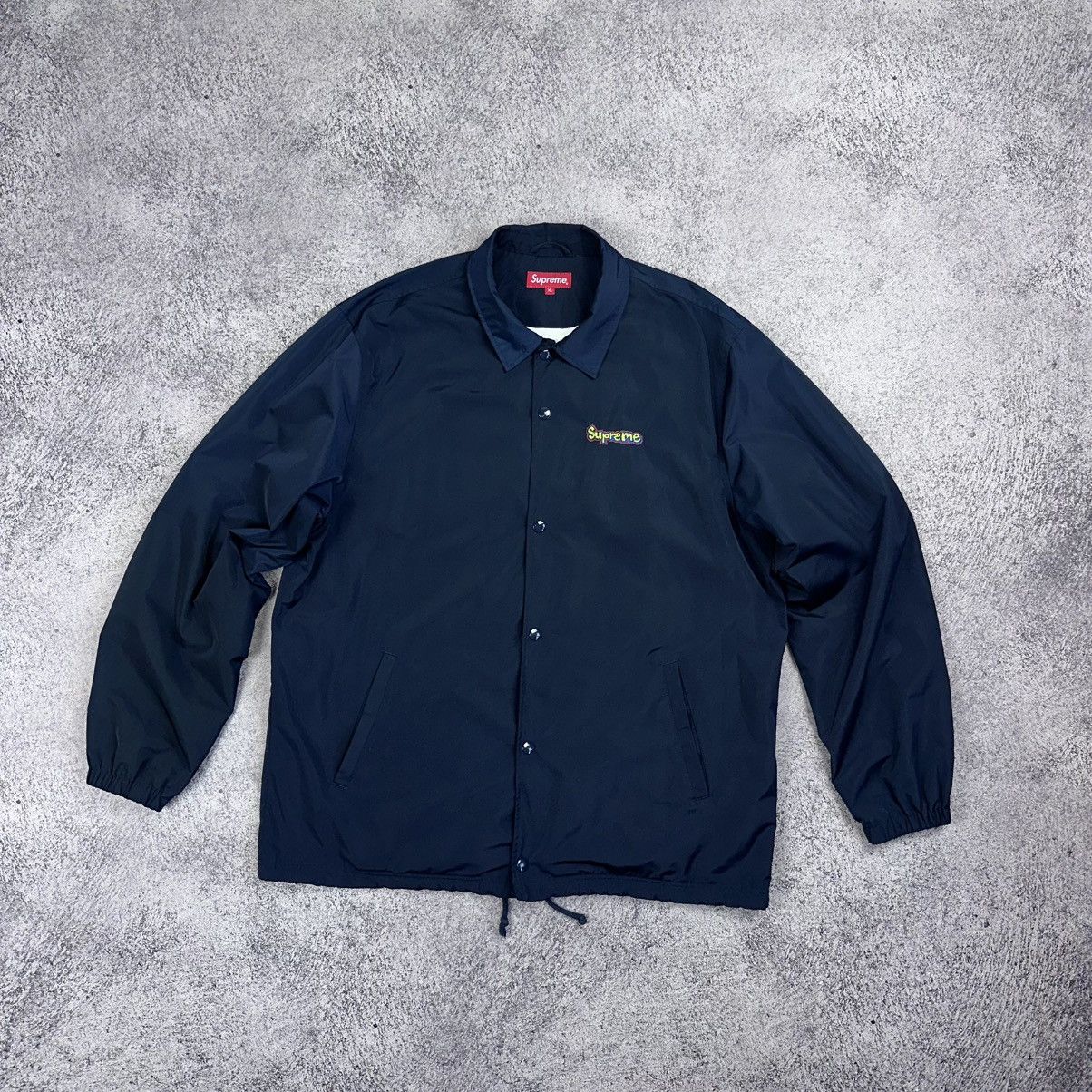 Supreme Supreme Navy Blue Gonz Graffiti Logo Coach's Jacket SS18 Size US XL / EU 56 / 4 - 1 Thumbnail
