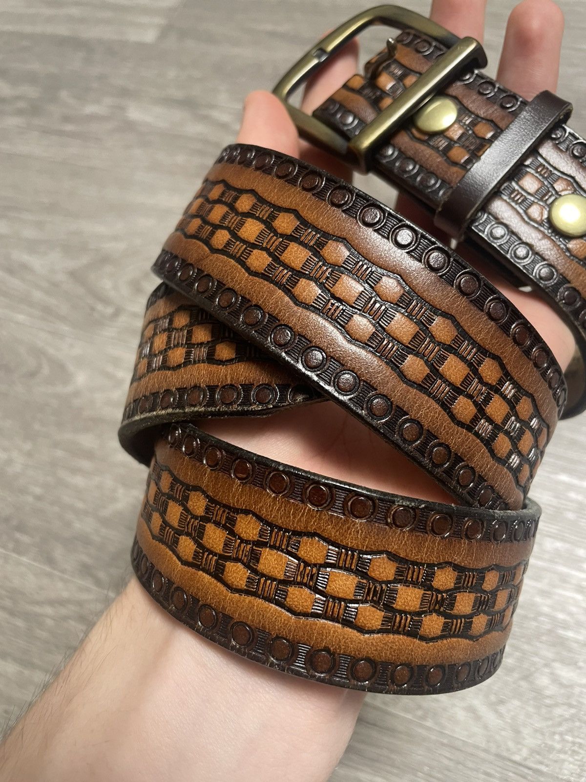 Genuine Leather Vintage Western Style Taurus Real Leather Brown Belt Size ONE SIZE - 3 Thumbnail