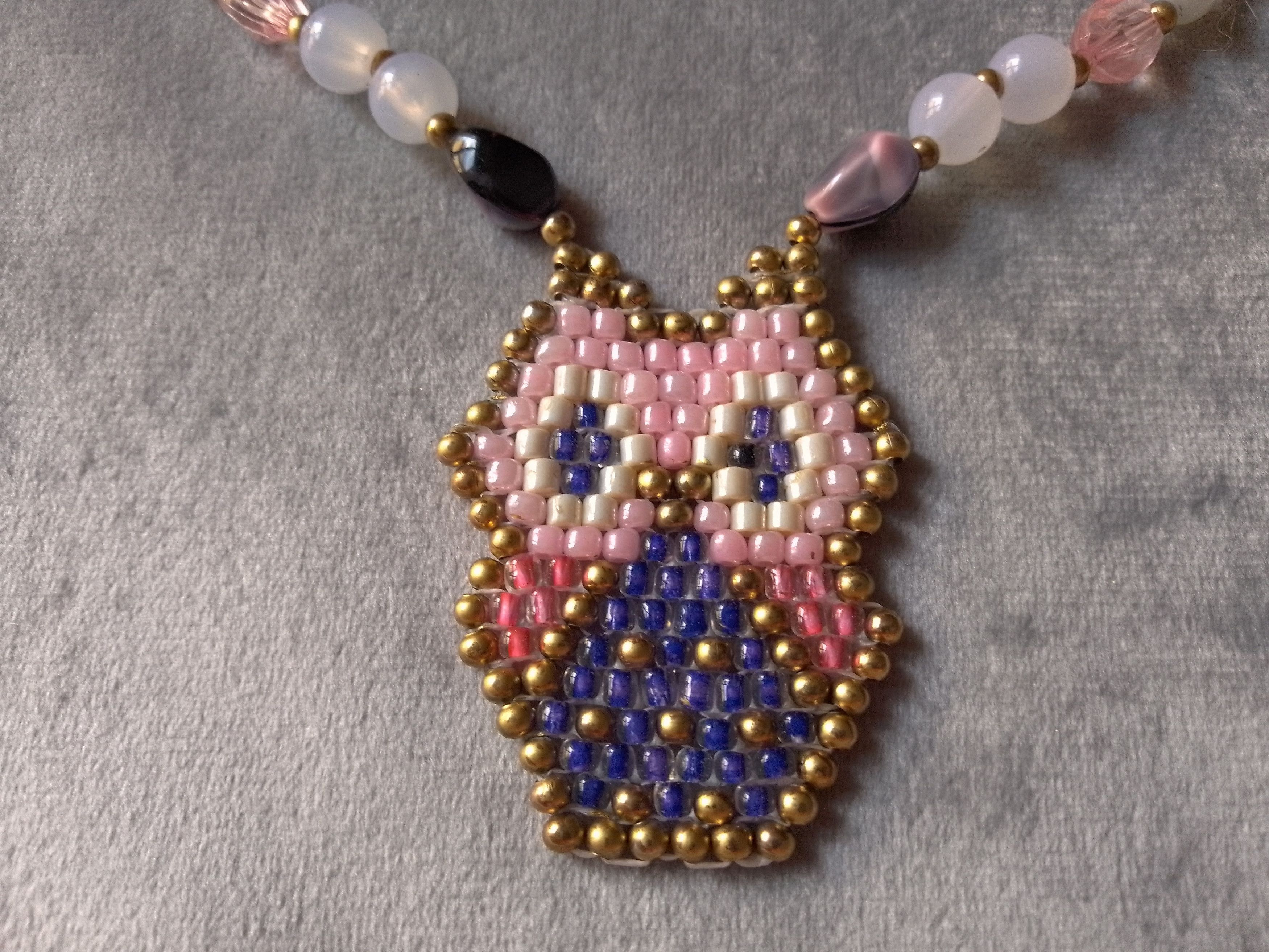 Handmade Necklace Tumbled Amethyst+,Resin Stones Owl Beaded Pendant Size ONE SIZE - 2 Thumbnail