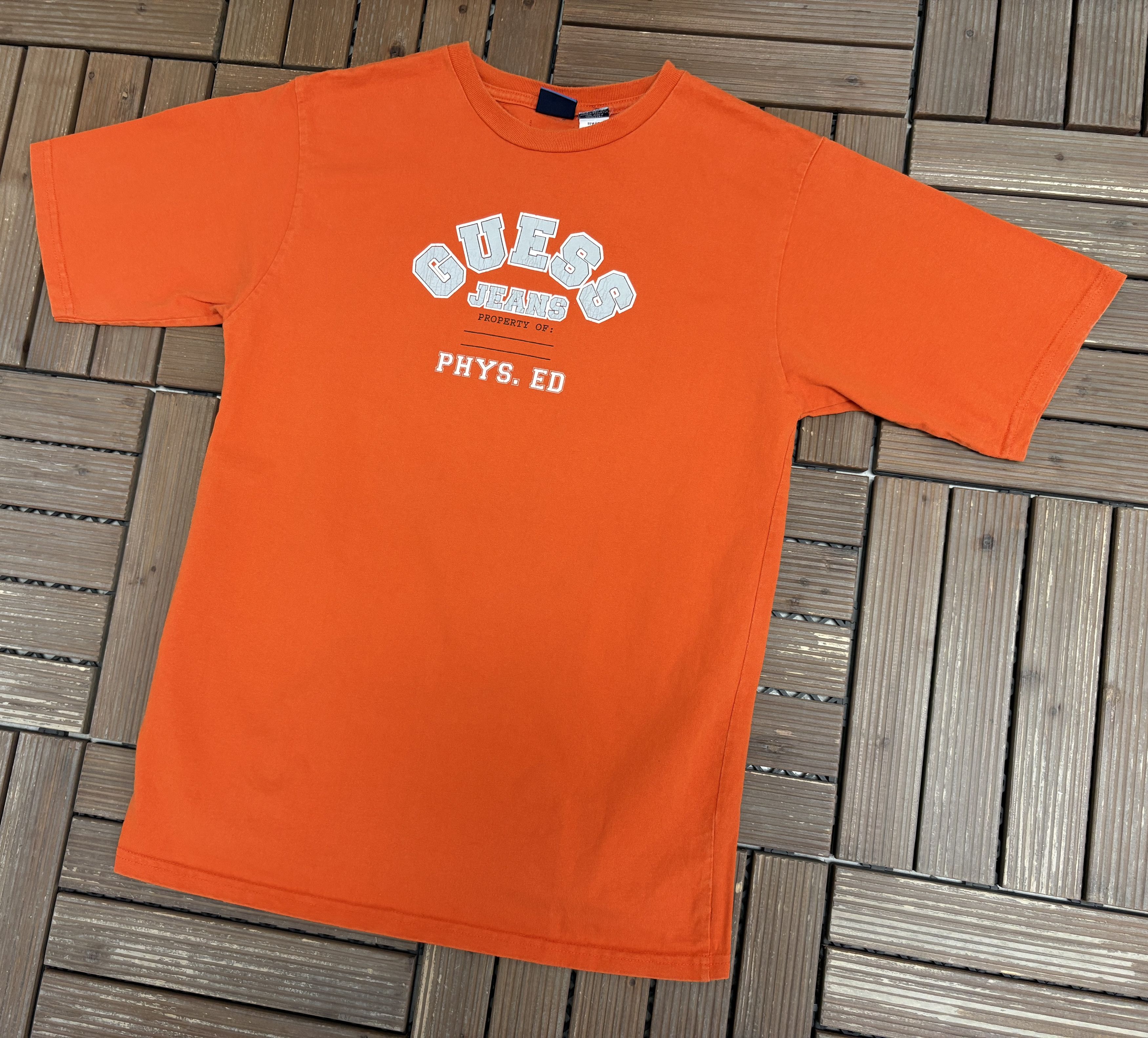 Vintage Guess Jeans Phys. Ed Vintage Orange T-Shirt Tee Size US M / EU 48-50 / 2 - 3 Thumbnail