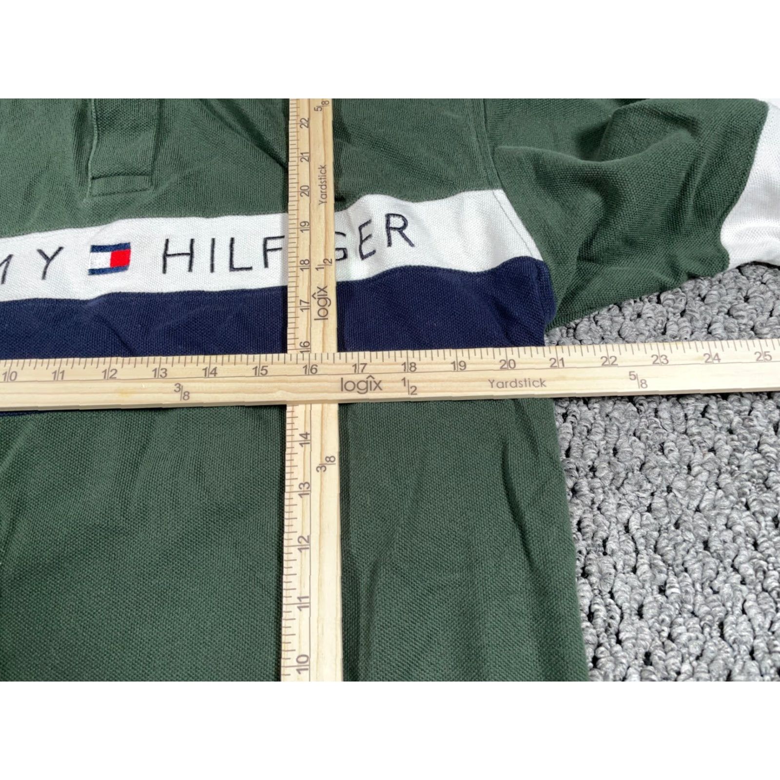 Tommy Hilfiger VINTAGE Tommy Hilfiger Polo Shirt Mens Large Striped Green Blue Logo Embroidered 90s Hipster Retro Polo Shirt Adult Large Mens Size US L / EU 52-54 / 3 - 5 Thumbnail