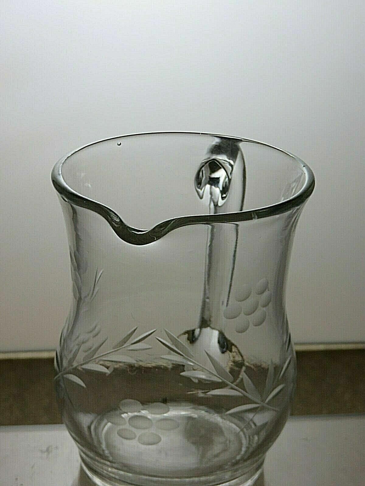 The Unbranded Brand Vintage Small Etched Glass Water/Juice Jug 5 1/8" Size ONE SIZE - 5 Thumbnail