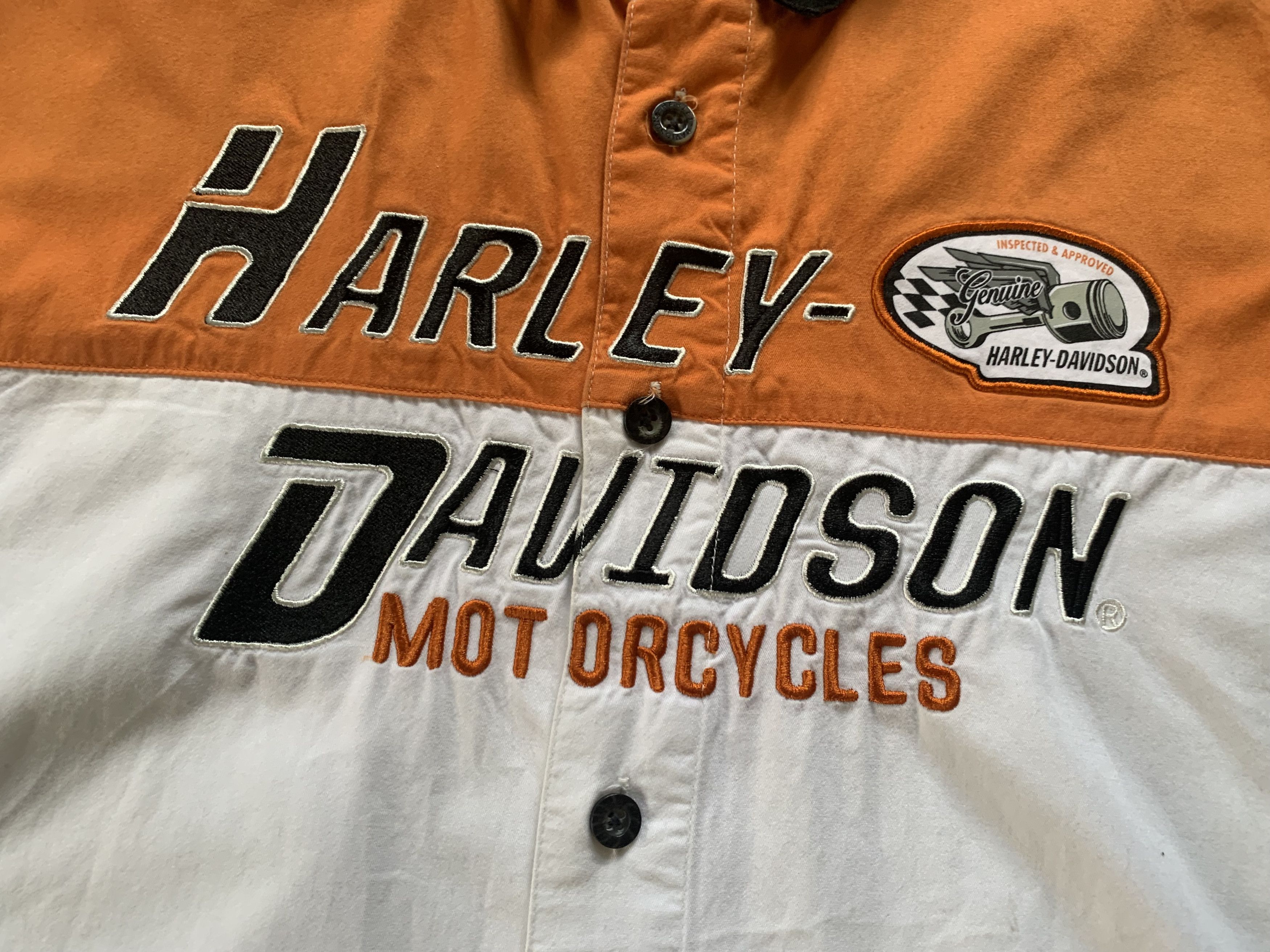 Harley Davidson × Vintage Harley Davidson Cotton Spell Out Logo Button Up Shirt Size US XL / EU 56 / 4 - 5 Thumbnail