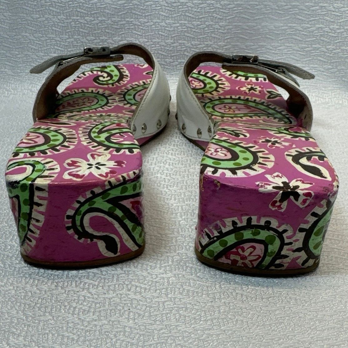 Scholl Vintage Scholls White Leather Painted Wooden Sandals Size 9 Size US 9 / IT 39 - 4 Thumbnail