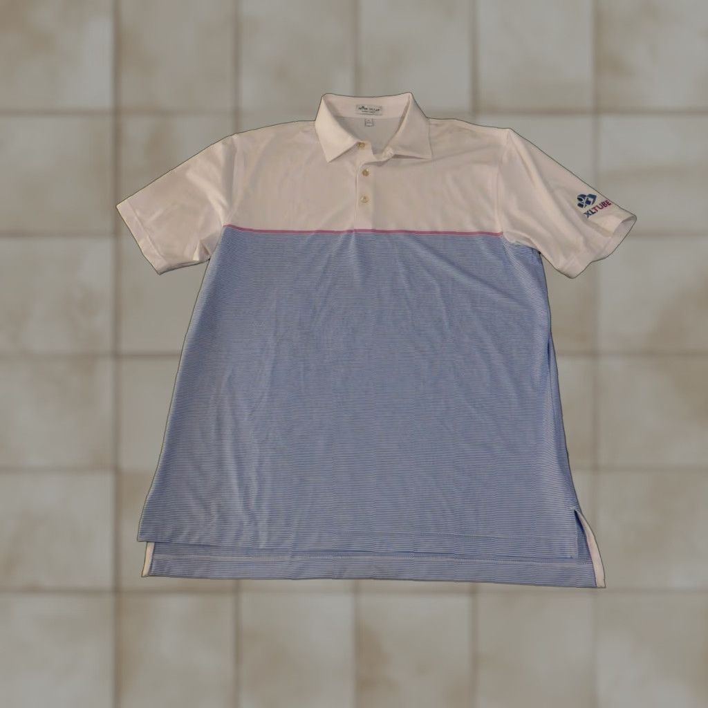 Peter Millar Peter Millar Polo Shirt Mens Large White Blue Summer Comfort Golf EXLTUBE Logo Shirt Mens Large White/Blue Stripe Polo Size US L / EU 52-54 / 3 - 1 Thumbnail