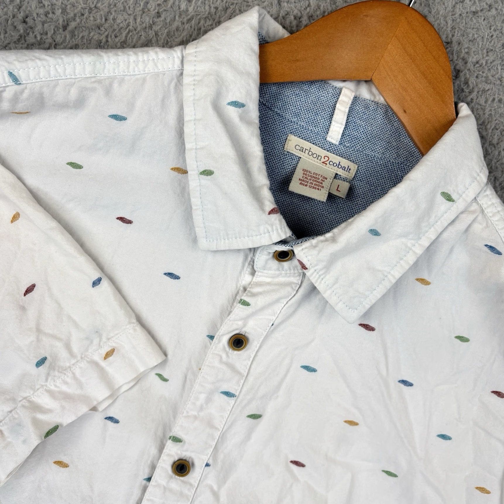 Carbon Carbon 2 Cobalt Shirt Mens Large White Geometric Button Up Short Sleeve Size US L / EU 52-54 / 3 - 2 Thumbnail