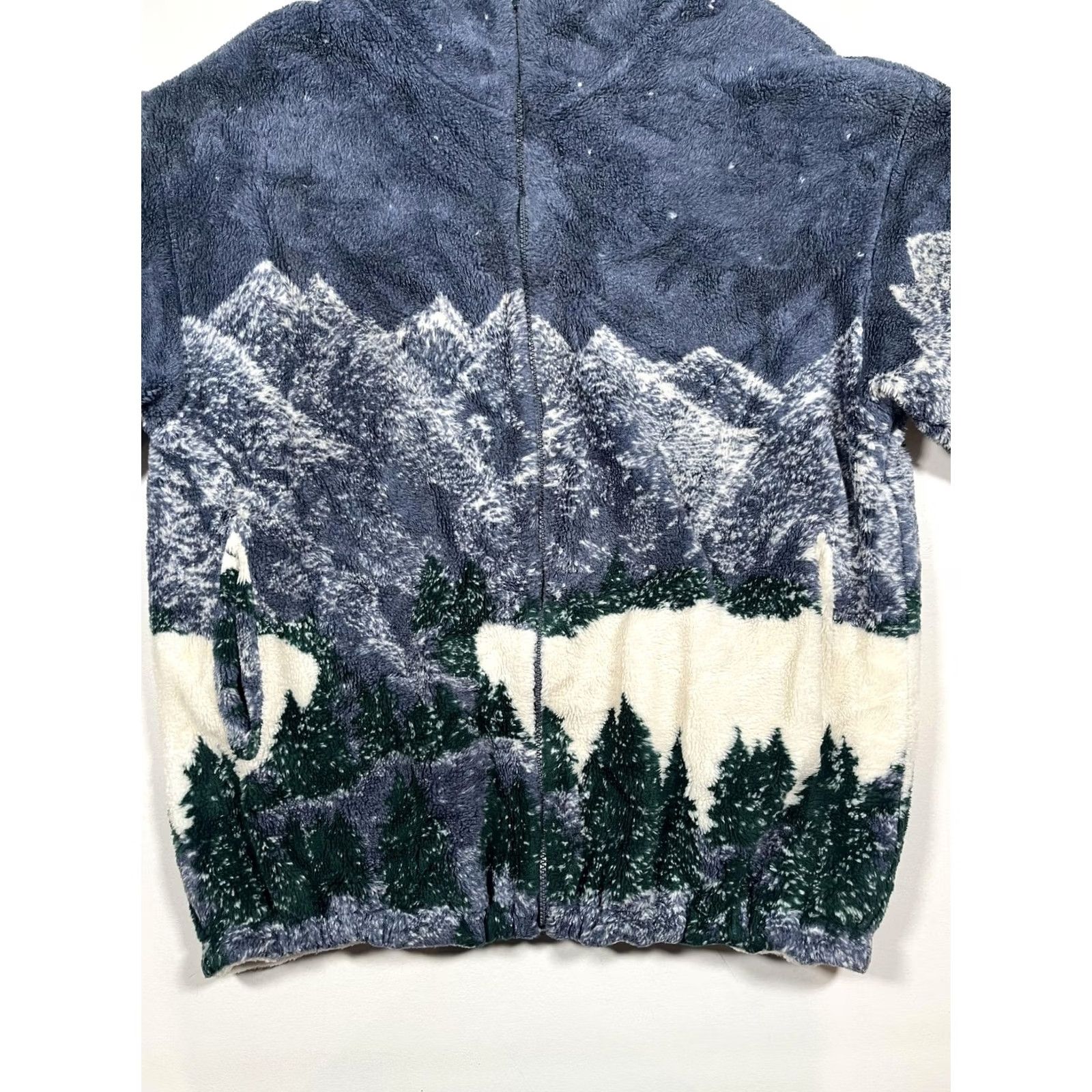 Vintage Country Woods Men`s Small Blue Mountain Landscape Fleece Zip Hoodie Jacket Winter Natural Comfort Comfort Warmth Full Zip Hooded Pockets Vintage? No Size US S / EU 44-46 / 1 - 5 Thumbnail