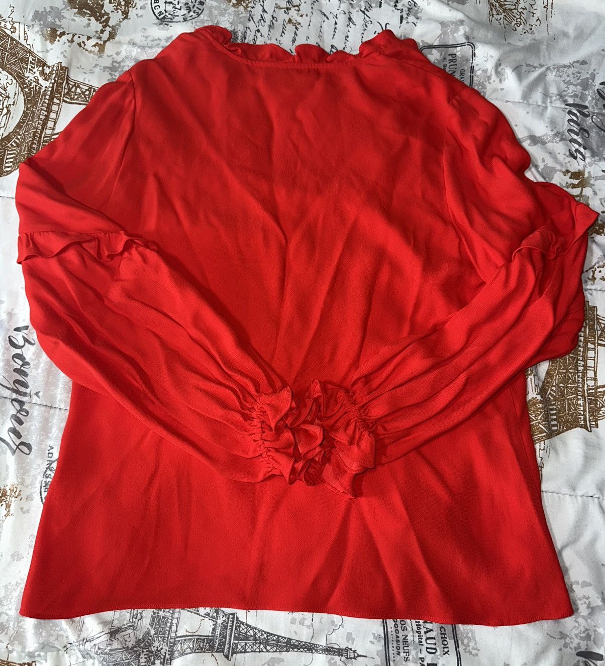 Other NEW ALEXIO Red Ruffle Blouse Size L Elegant Statement Top Size L / US 10 / IT 46 - 4 Thumbnail