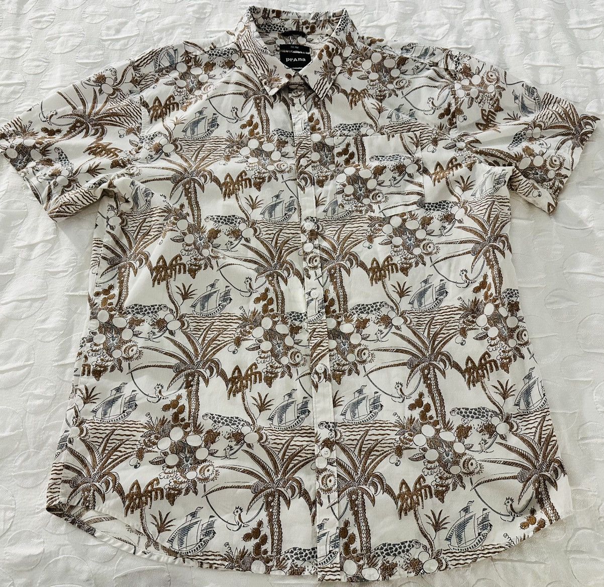 Prana Prana Hawaiian Button Up Shirt Mens XL Tan Short Sleeve Size US XL / EU 56 / 4 - 1 Thumbnail