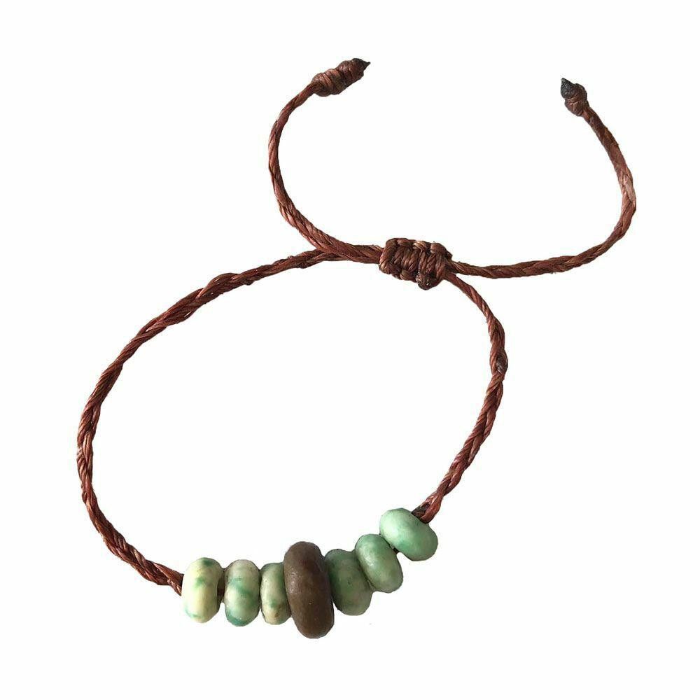 Designer Pre Owned Jadeite Graduated Bead Brown Waxed Nylon Bracelet Size ONE SIZE - 2 Thumbnail