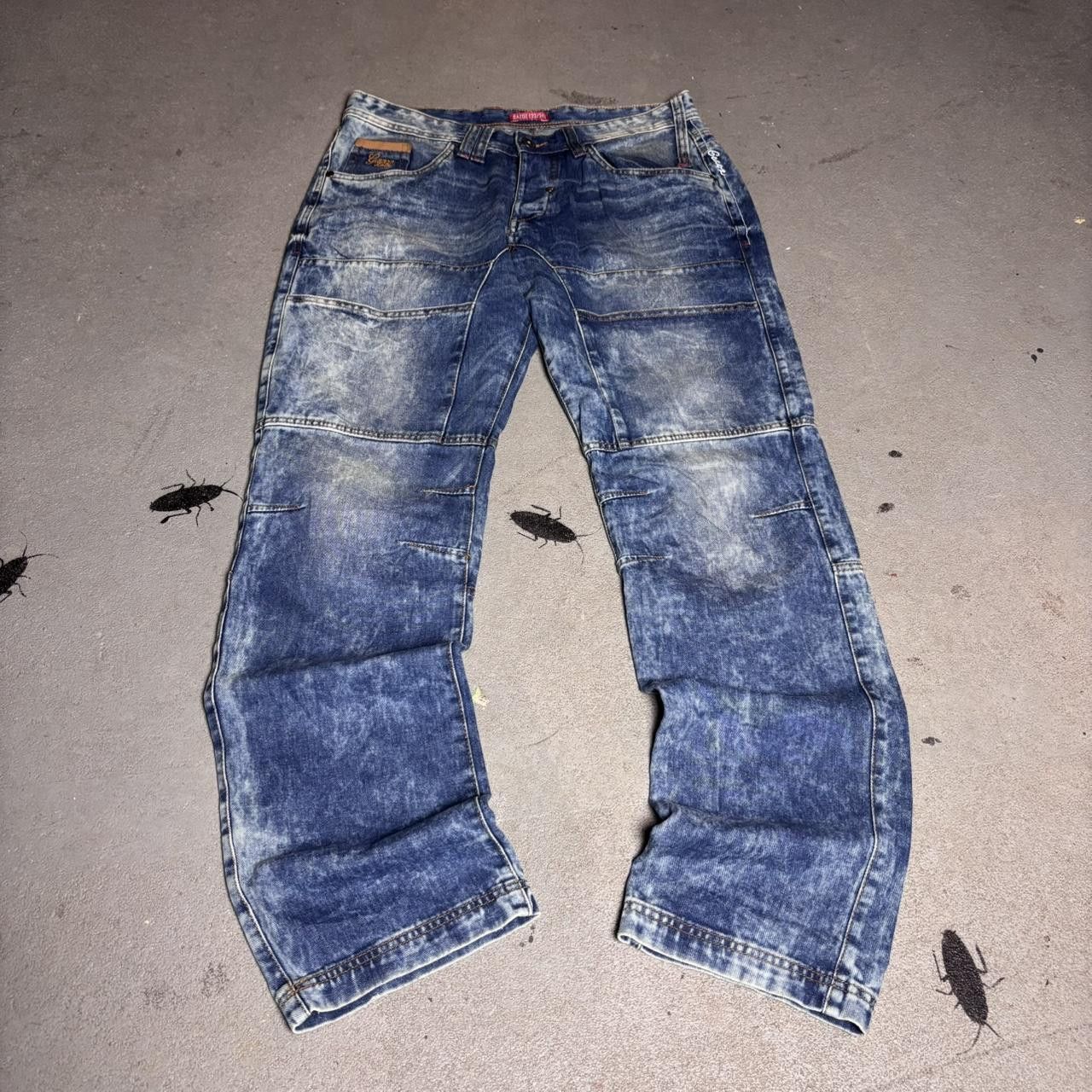 Vintage y2k acid wash cargo Japanese style embroidered jeans