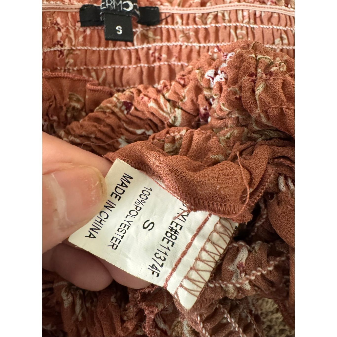 Other Papermoon Floral Long Sleeve Crop Top | Rust Smocked Ruched Size S / US 4 / IT 40 - 4 Thumbnail