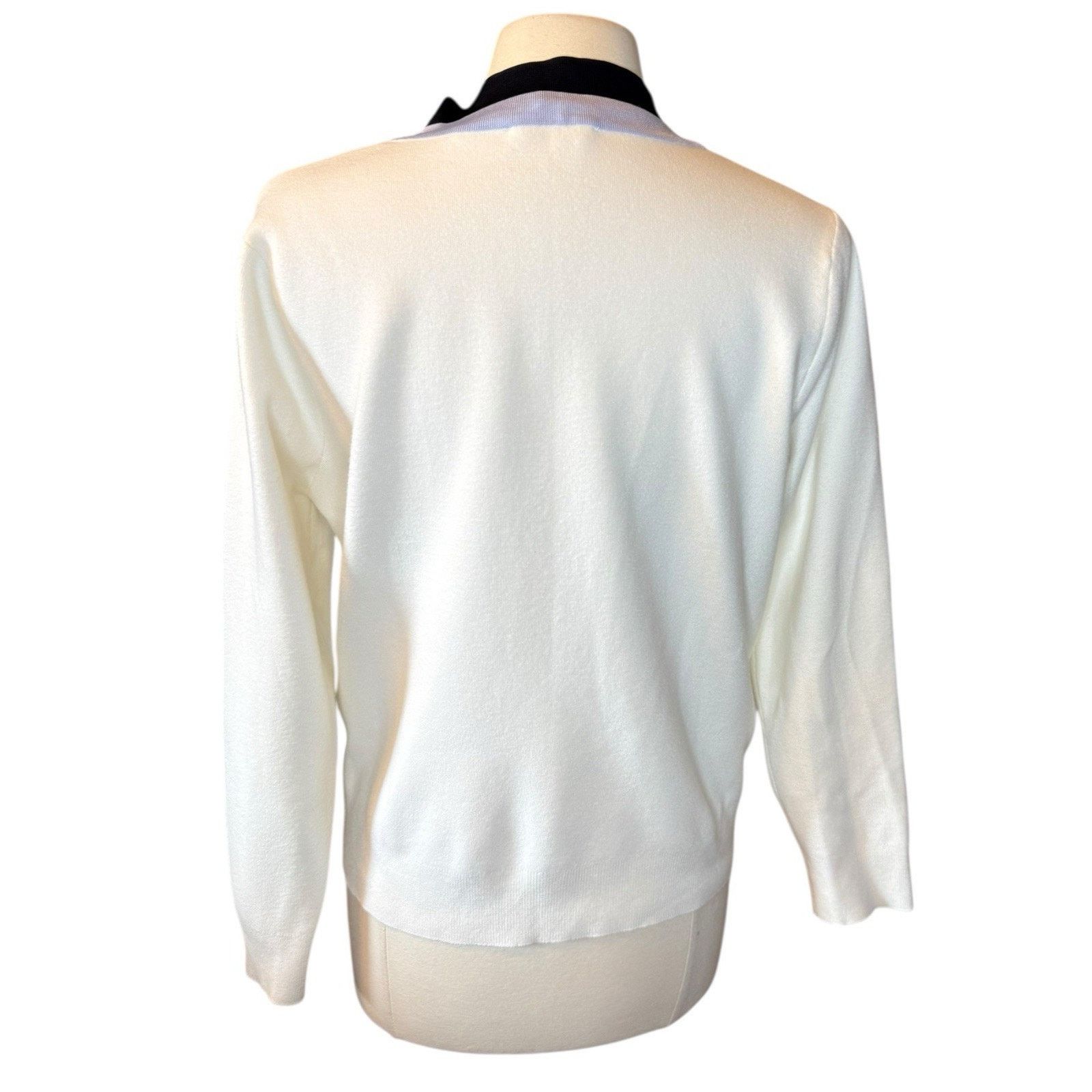 Mango Mango NEW V Neck Varsity Sweater Pullover Cream and Blue Size M / US 6-8 / IT 42-44 - 5 Thumbnail