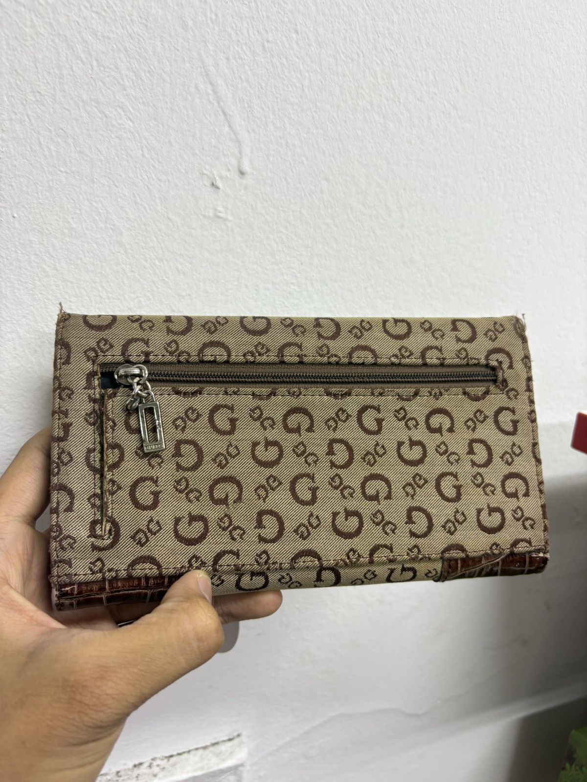 Guess Y2k GUESS Brown Croc Gloss Monogram Buckle Trifold Wallet Size ONE SIZE - 4 Thumbnail