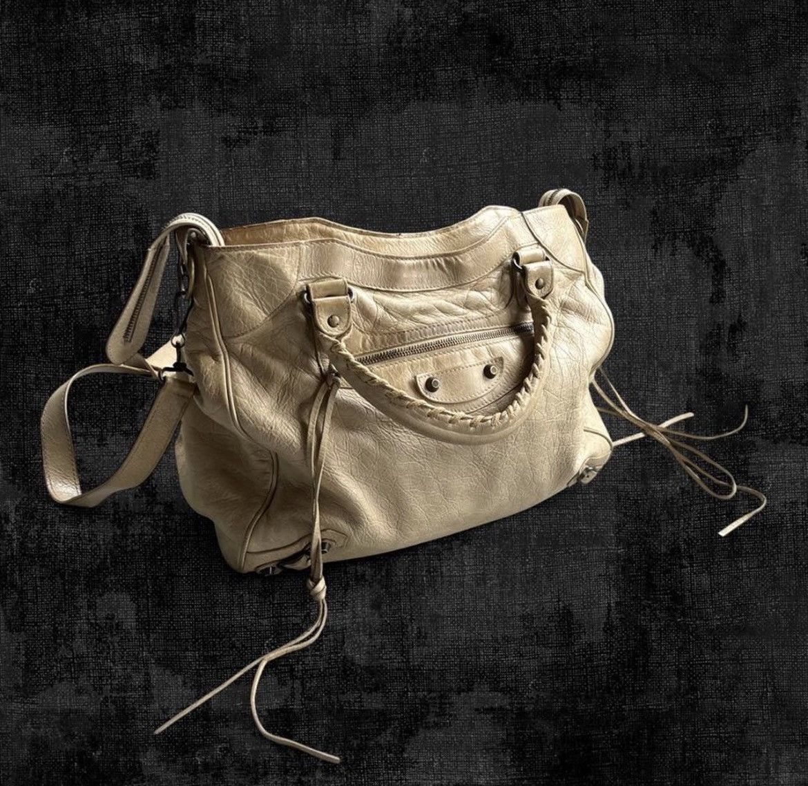Cream Balenciaga City Bag