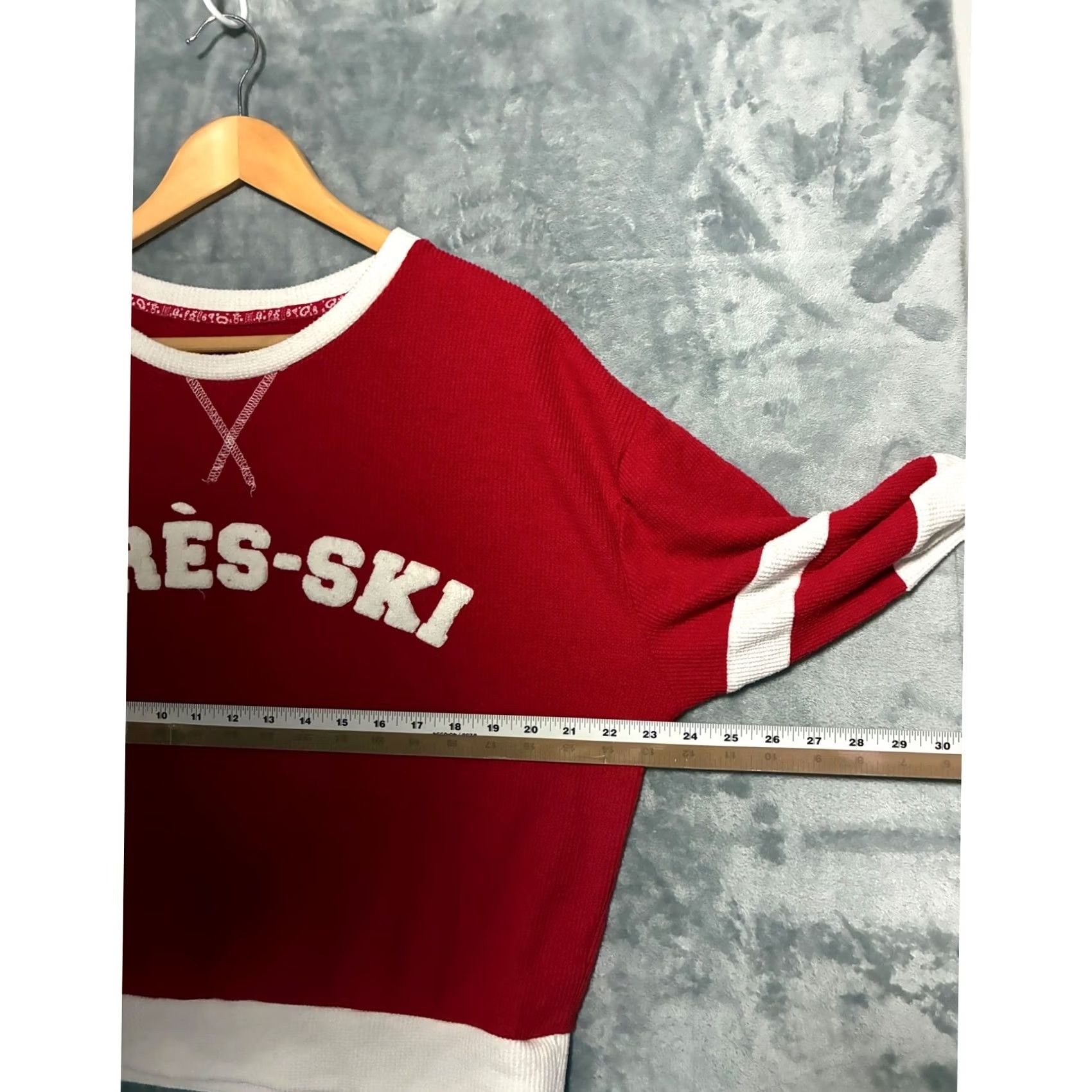Vintage Apres Ski Thermal Sweatshirt Red White Waffle Knit Varsity Stripe Women's Large Size L / US 10 / IT 46 - 6 Thumbnail