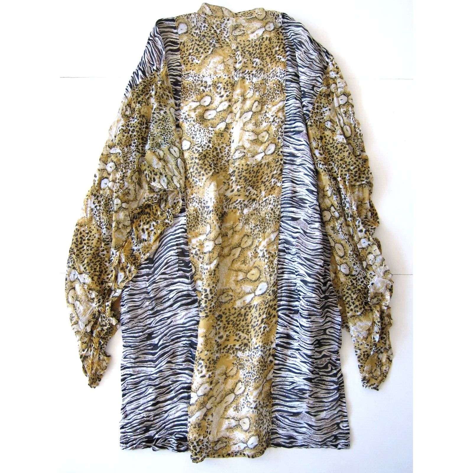 Vintage Ashro 100% Rayon Gold Black Cheetah Zebra Long Maxi Kaftan Maxi Muumuu Dress 2X Size XXL / US 16-18 / IT 52-54 - 2 Thumbnail