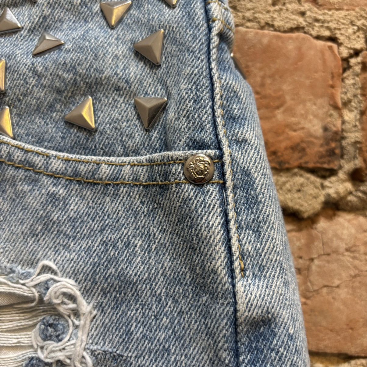 Versace × Vintage $250 Vintage 90s Versace Studded Denim Shorts Size 28" / US 6 / IT 42 - 5 Thumbnail