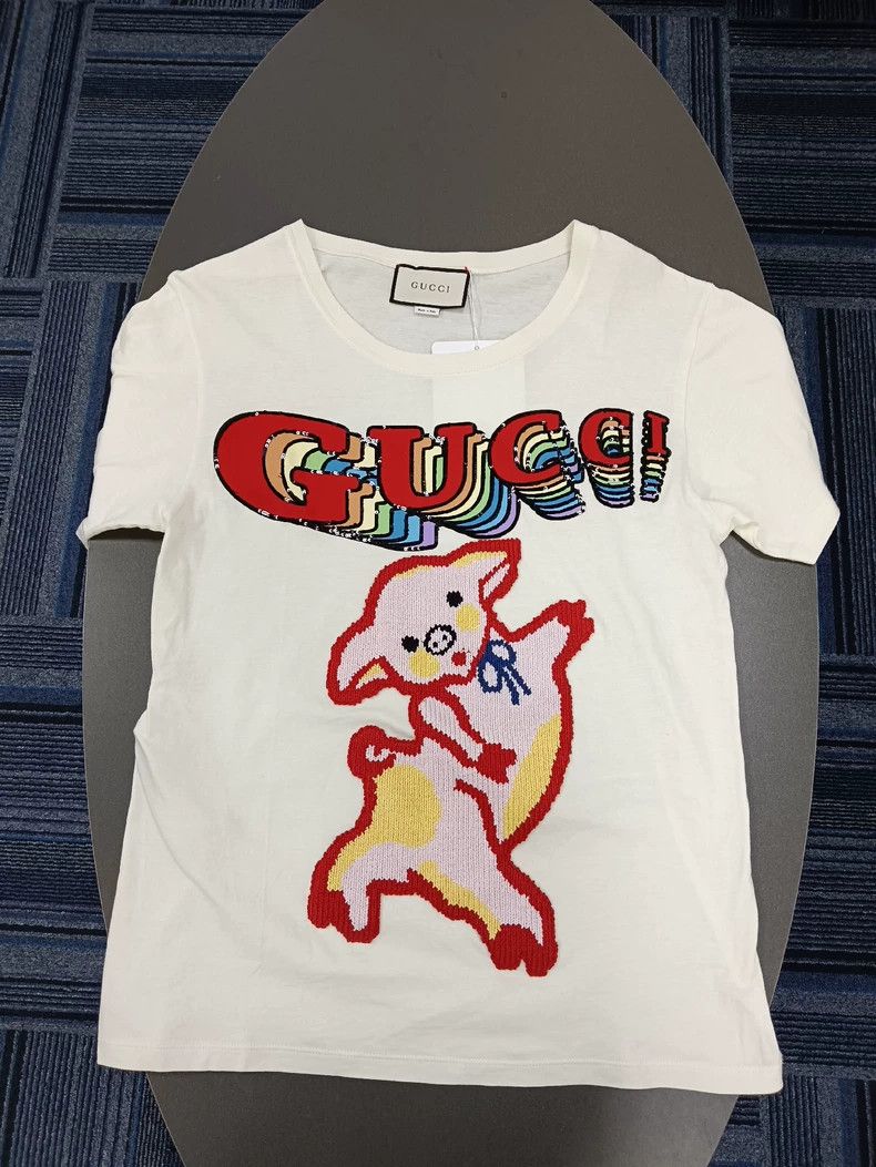 Gucci Piglet pattern embroidered short-sleeved T-shirt 2504