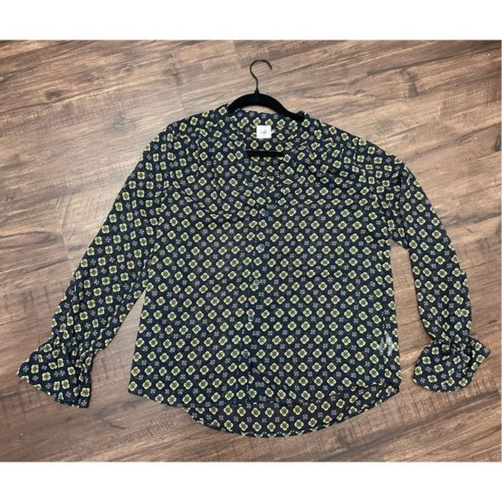 Anthropologie CAbi Mosaic Blouse Blue Yellow Top #3773 Sz Medium, MSRP $89 Size M / US 6-8 / IT 42-44 - 6 Thumbnail