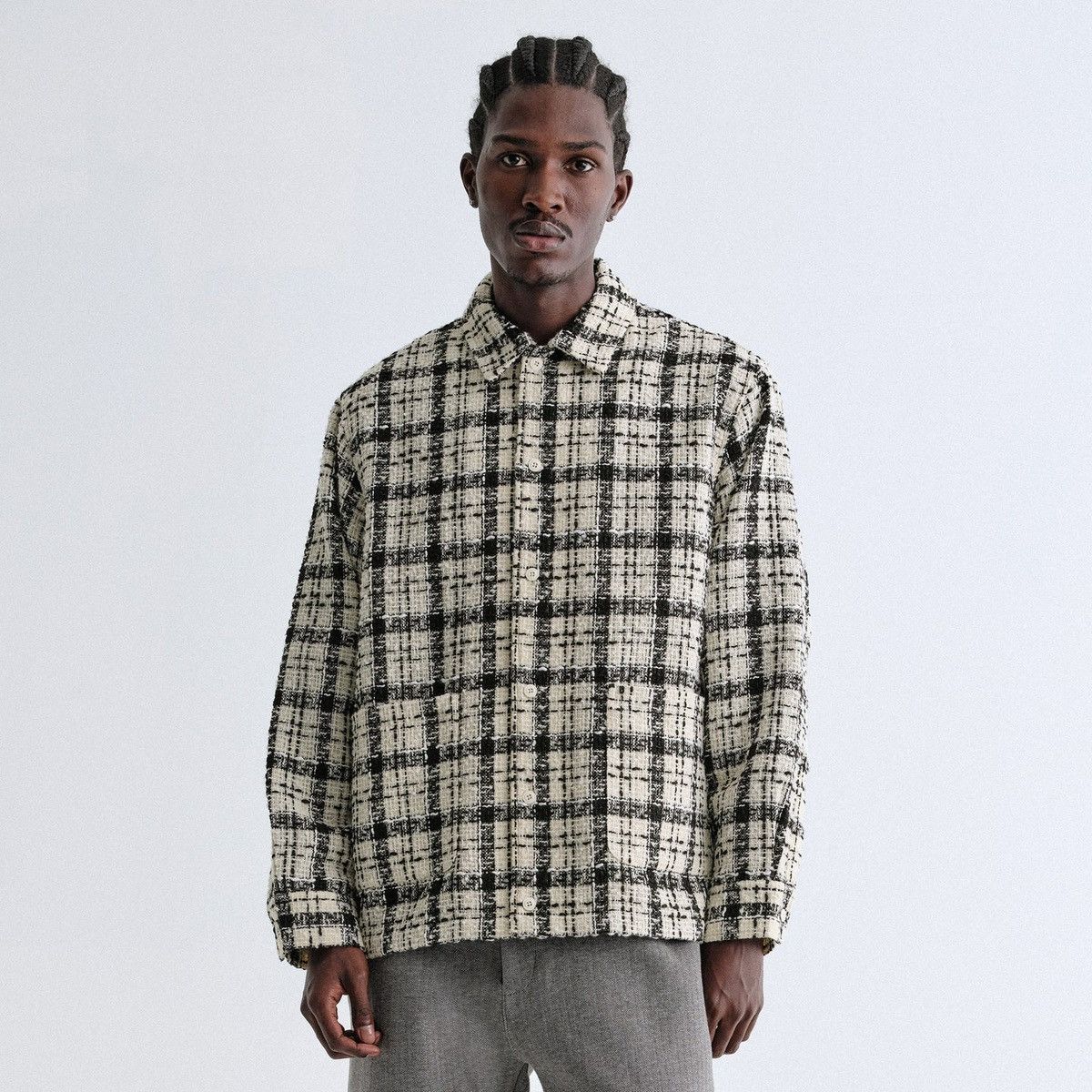 Kith &Kin Windowpane Boucle Long Shirt Boxy Collared Overshirt Size US XXL / EU 58 / 5 - 3 Thumbnail