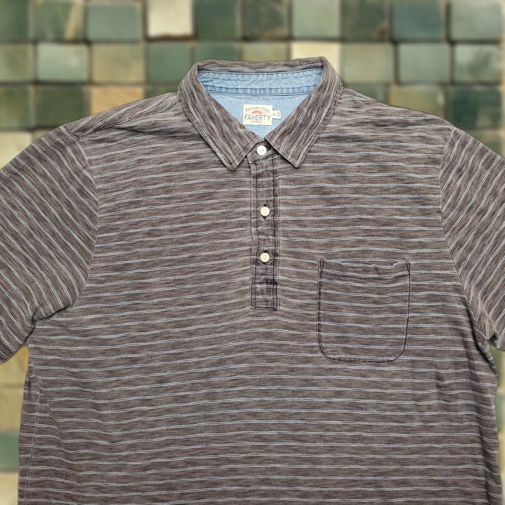 Faherty Faherty Shirt Mens L Gray Blue Striped Polo 100% Cotton Casual Size US L / EU 52-54 / 3 - 1 Thumbnail