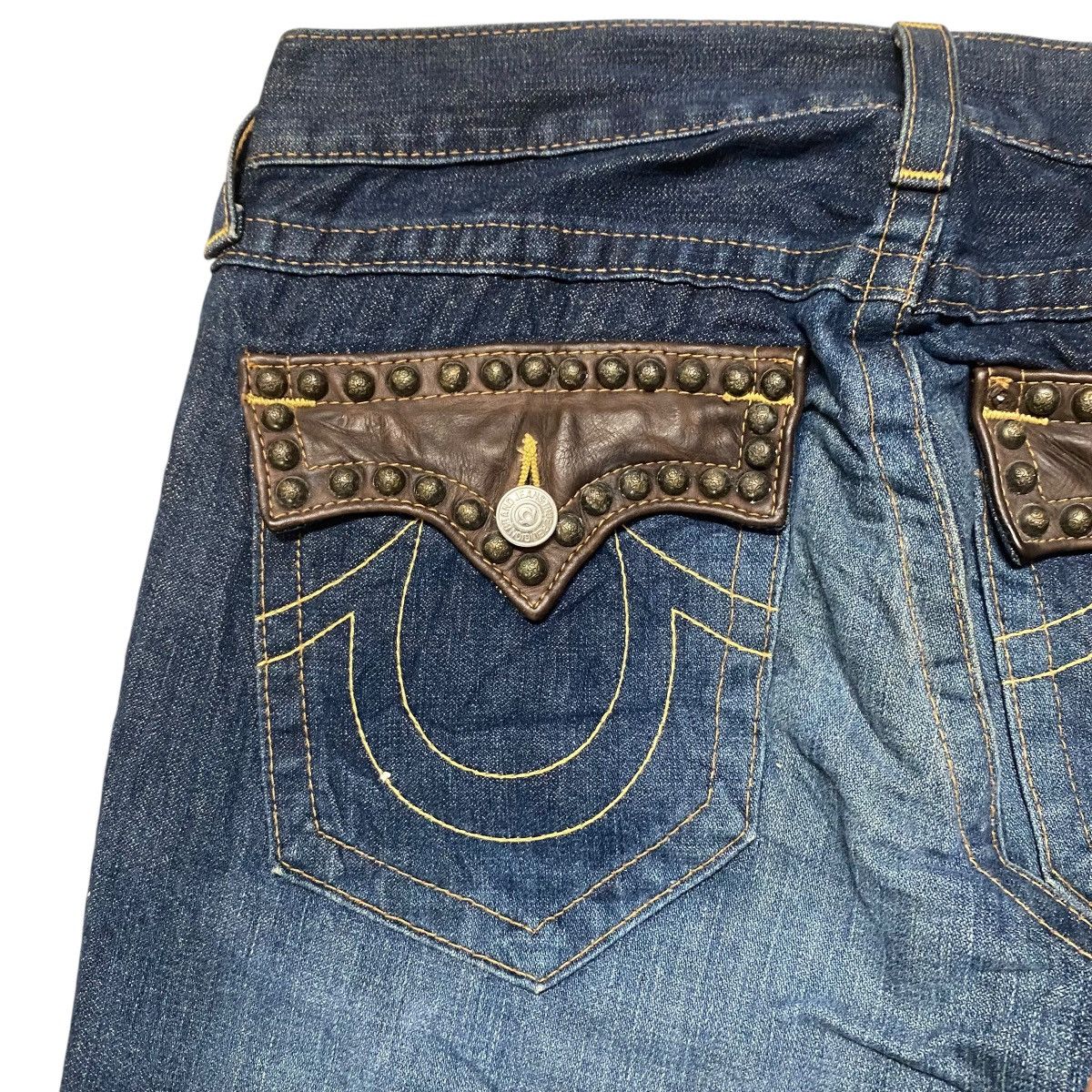 True Religion Vintage True Religion Denim Flare Jeans Leather Flap Size US 31 - 10 Thumbnail