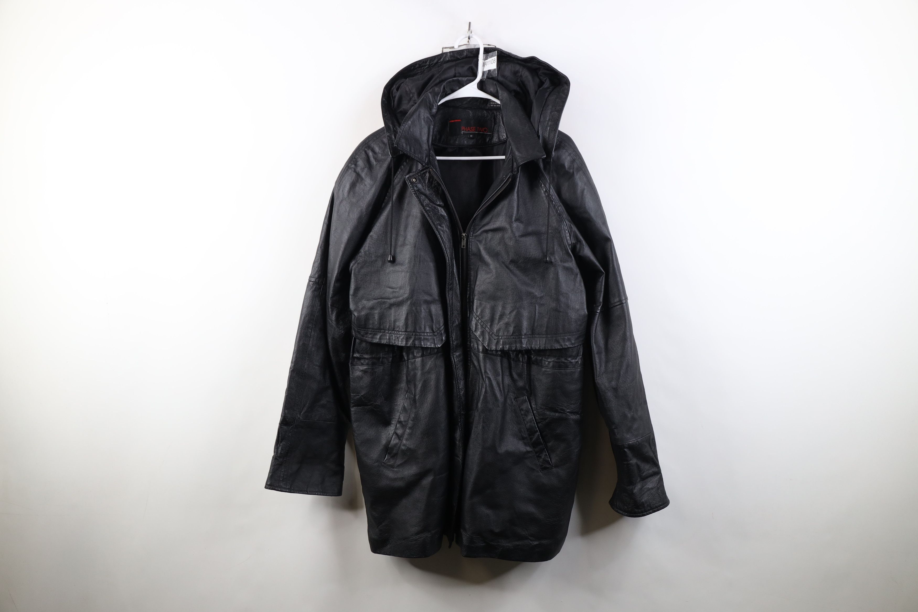 Vintage Vintage 90s Streetwear Hooded Leather Duster Jacket Black Size L / US 10 / IT 46 - 1 Thumbnail