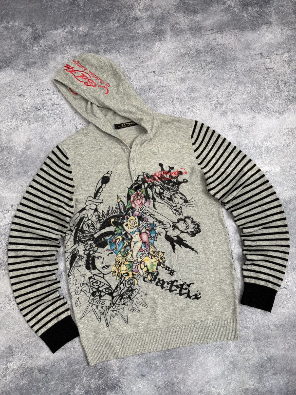 Ed Hardy Vintage Y2K Ed Hardy By Christian Audigier Big Logo Hoodie Size US L / EU 52-54 / 3 - 5 Thumbnail