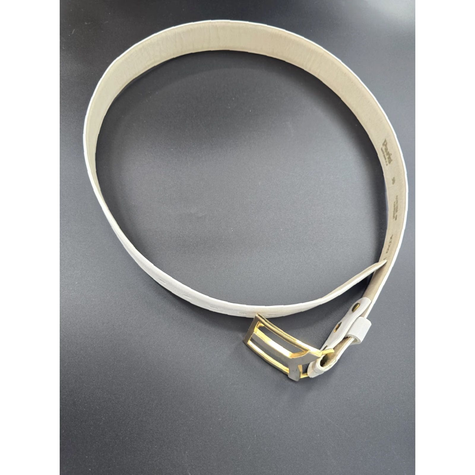 Vintage VINTAGE Paris Belt Womens 38” Cowhide Leather Gold Hardware Cowgirl Western Made USA Shirt Adult 1990s White Mens Girls Boys Size ONE SIZE - 3 Thumbnail