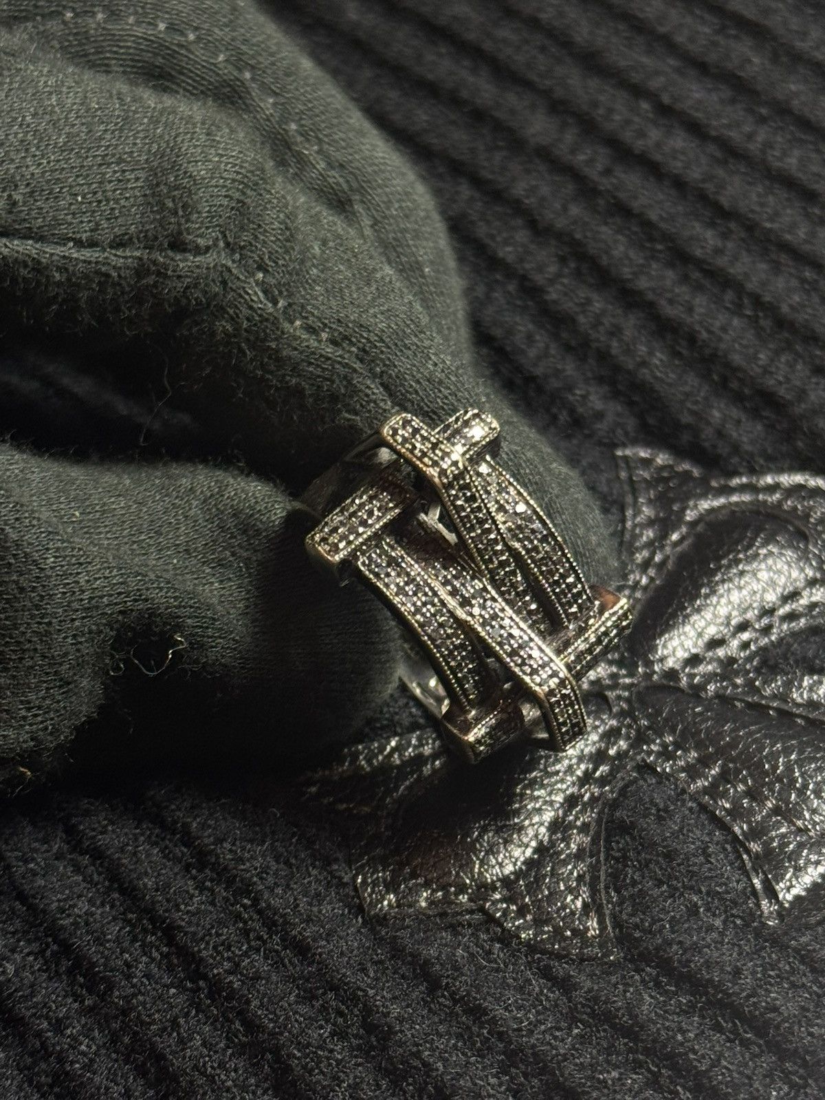 Jewelry 14K Gold Black Diamond Pavé Statement Ring (13g) Size ONE SIZE - 4 Thumbnail