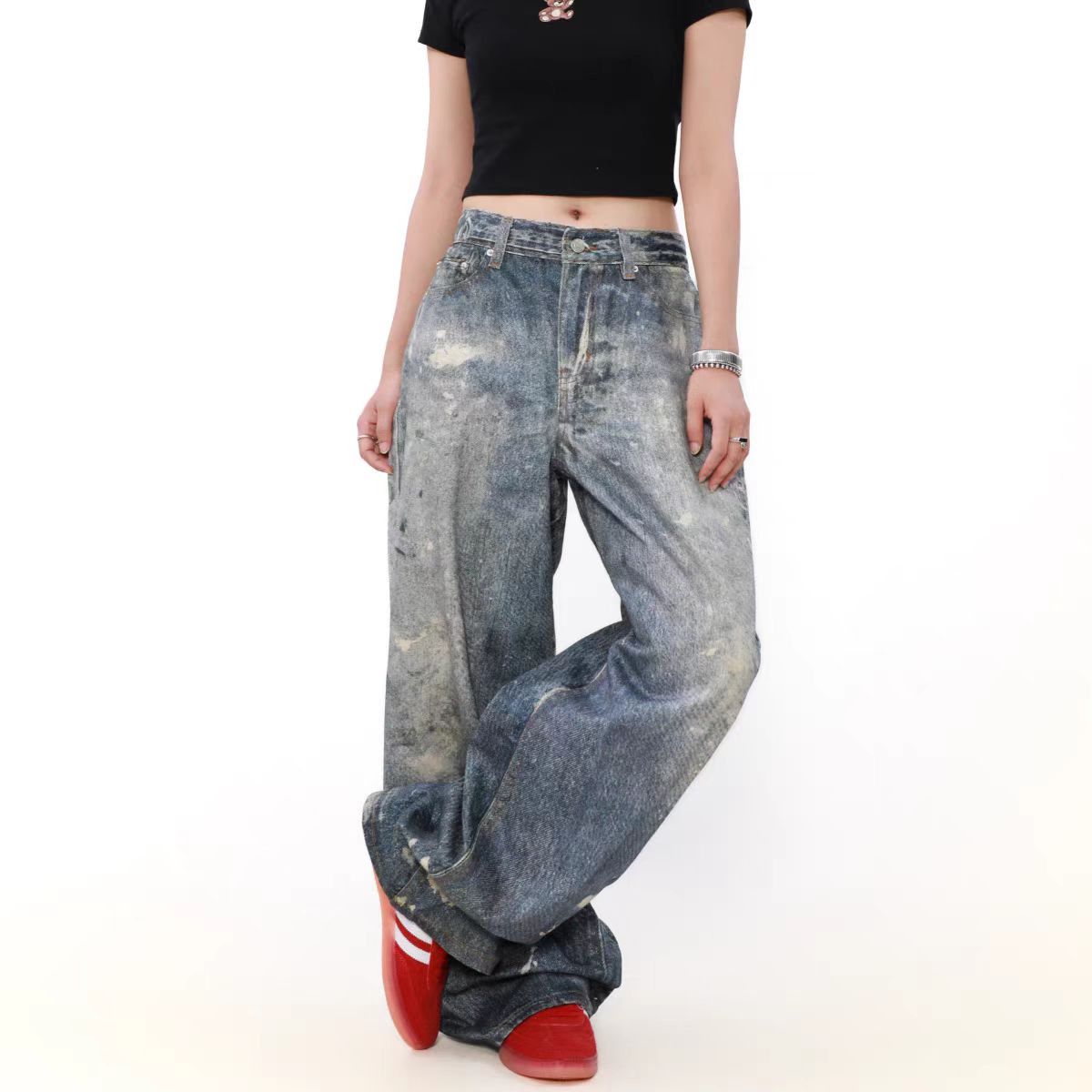 Japanese Brand × Jean High Street Washed Splattered Ink Dirty Loose Jeans Size US 31 - 3 Thumbnail