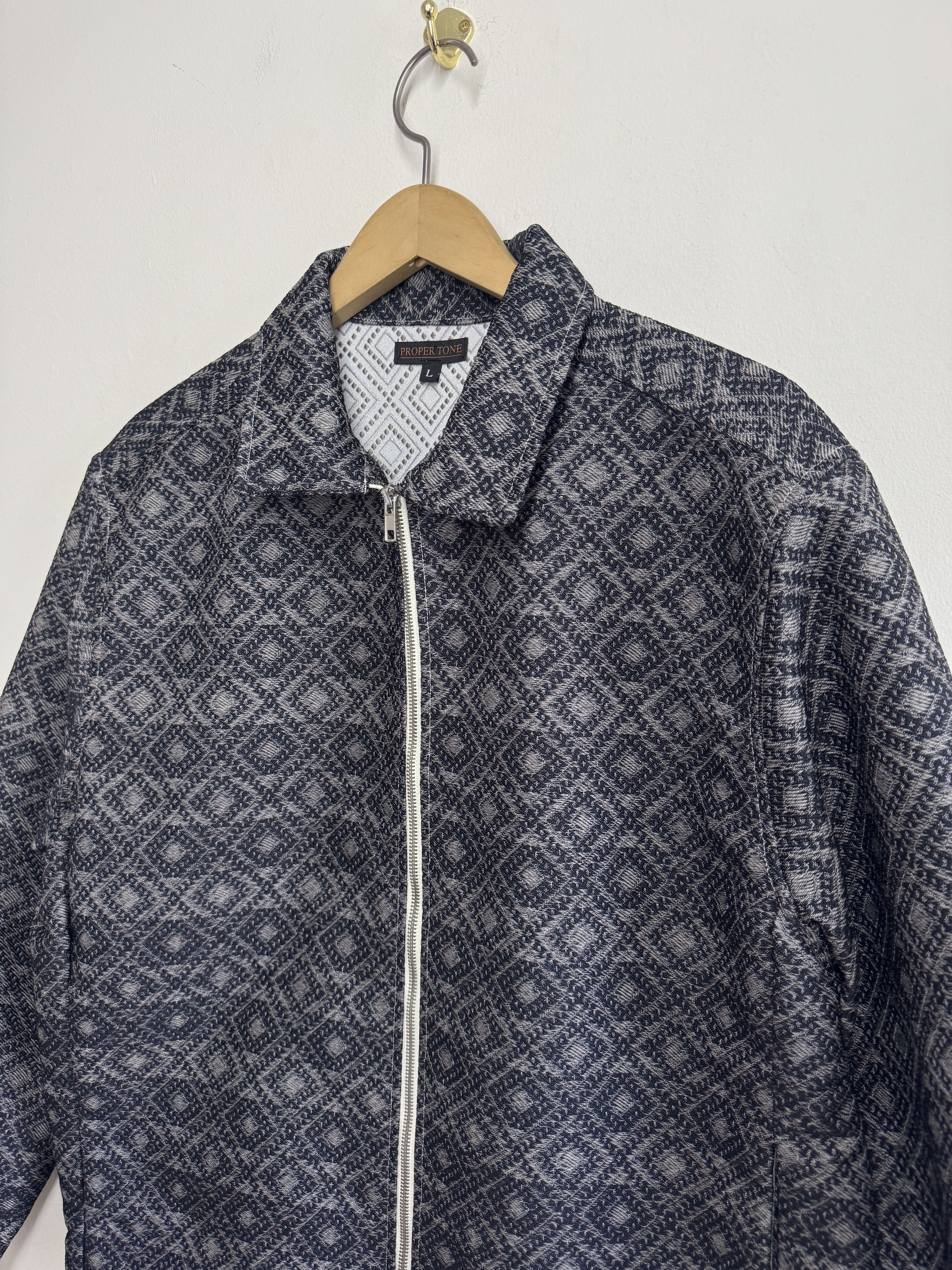Other Proper Tone Diamond Jacquard Zip Jacket Navy Grey L Size US L / EU 52-54 / 3 - 2 Thumbnail